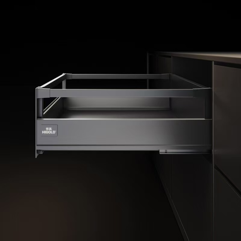 820015-21C.N系列.[16板]豪华骑马抽.单柱中高抽屉.内抽167MM.铁灰.含方杆+面板